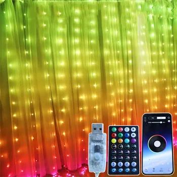 Smart App Kontrollitud RGB Akna Kardin Tuled Bluetooth App Kardin String Valgus Kaugjuhtimispuldi jaoks Magamistuba Pulm Wall Decor