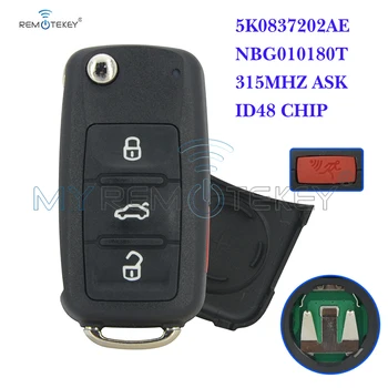 Remtekey 5K0837202AE Flip remote auto võti 4 nuppu 315 Mhz KÜSI ID48 jaoks VW Bettle CC EOS Golf, Jetta Passat Tiguan 2013-2016