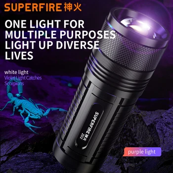 SUPERFIRE Z02 High Power LED-Tähelepanu taskulamp 2 Valgustus(Valge/Lilla)Dual valgusallikas Aku Telkimine Kalapüük kaasaskantav Tõrvik