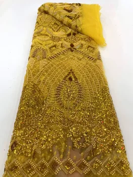 2022 Nigeeria Klassikaline Gold Raske Käsitöö Helmed Tülli Pits Kangas Prantsuse Luksus Litrid Pearl Kangast Pidu Tanssiaiset Kleit