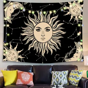 Päike Nägu Tarot Seina Riputamise Boho Kuld Moon Seina Riputamise Hipi Home Decor Mandala Bohemian Nõidus Tapestry Luksus 200x150 cm