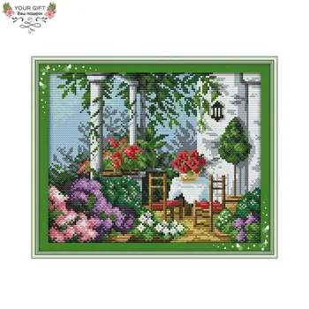 Rõõmu pühapäev Garden Home Decor F207 14CT 11CT Loetud Tembeldatud Särav Ja Ilus Kevadine Maastik Tikandid DIY ristpistes komplekt