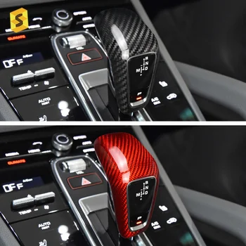 Auto Gear Shift Knob Pea Kaas Porsche Cayenne 2018-2021 LHD Päris Carbon Fiber Sisekujundus Must Kest Juhul Käigukangi Decoraltion Kork