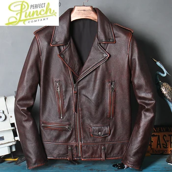 Ehtne 100% Cow Leather Jacket Meeste Vintage Mootorratta Karv Lühike Kevad Sügis Mens Nahast Jakid ja Mantlid 2021
