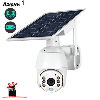 AZISHN 8W Päikesepaneelid Turvalisuse WiFi PTZ Kaamera Väljas Veekindel kahesuunaline Audio CCTV Järelevalve IP-Kaamera, 128G Kaart