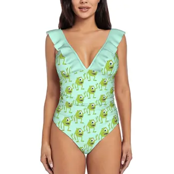 Muster Ruffled Ühes Tükis Ujumistrikoo Naiste Sexy Monokini Supelrõivad Uus Beach Ujumispüksid Mike Sully Monsters Inc Roheline Koletis