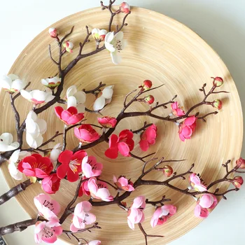5 Tk 60CM tehislilled Plum Blossom Silk flower Kodu Kaunistamiseks Tarvikud Pulmad Tee viib Võlts Lilled Õie