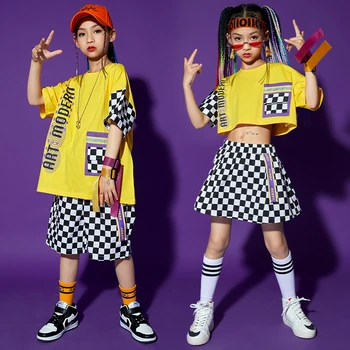 Laste Cheerlead Jazz Kostüüm Hip-Hop Tantsu Kostüüm Ruuduline Ülikond Lotendav T-Särk, Vabaaja Rõivad Tüdrukud Poisid Rave Riided BL6157