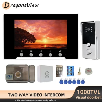 DragonsView Intercom Kodu 1000TVL Uksekell Kaamera Maja signalisatsioon Avamine 7 Tolline Video Ukse Telefon, millel on Elektriline Lukustus