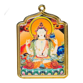 Tiibeti Budismi Titaani Sulam Käsitsi Joonistatud Buddha Kuju Thangka Amulett Ripats