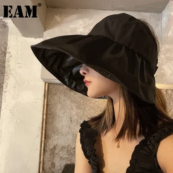[EAM] Naiste Must Ruffles Suur Suurus Kalurite Müts Uus Ring Dome Temperament Mood Tõusulaine Kõik-sobib Kevadel Sügisel 2023 1DD9810