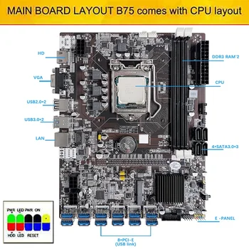 Uus B75 12 Kaardi GPU BTC Kaevandamine Emaplaadi+G640 CPU+Ventilaator+Thermal Pad+Lüliti Kaabel 12XUSB3.0 Pesa LGA1155 DDR3 RAM MSATA