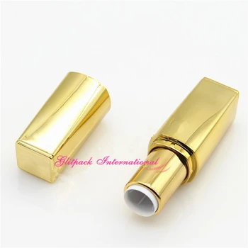 50tk klassikaline ruudu läikiv läikiv kuldne tühi huulepulk toru 12.1 logo graveerimine kohandatud huule pulka toru kulda käsitsi valmistatud tool
