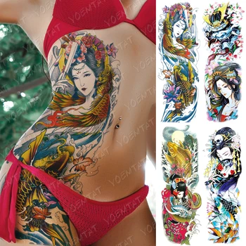Suur Arm Varruka Tätoveering Jaapani Geisha Veekindel Ajutine Tatto Kleebis Talje Jalg Body Art Täielik Võlts Tätoveering Naised Mehed