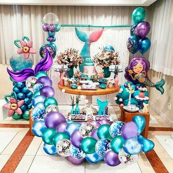 LBER 44PCS Merineitsi Saba Õhupalli Arch Komplekt Baby Shower Lapsed Sünnipäevaks Pool Decor