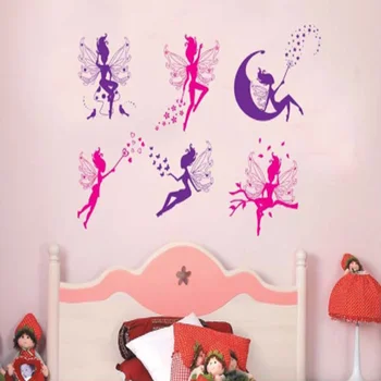 Cartoon kuue väike haldjas seina kleebis lapsed, tüdrukud ruumi home decor diy kunst taust kleebised kaunistused armas Elf kleebised