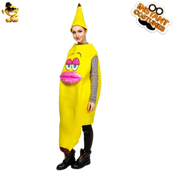 Unisex Täiskasvanud Cosplay Kollane Banaan Kostüüm Halloween Fashion Naljakas Kombekas Naine Uhke Kleit Nami Toidu Maskott