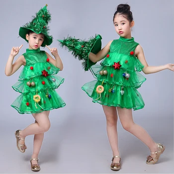 Beebi Tüdrukud Jõulud Kostüüm Puu Kleit Müts Roheline Elf Cosplay Pool Varustus Laste Lasteaia Tulemuslikkuse Kostüüm