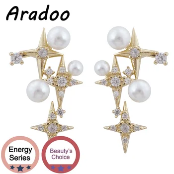 ARADOO Põhja-Tähte prantsuse Retro Pearl Kõrvarõngad Kuus osutas Star Light Luksus Shell Pärl Kõrvarõngad Ehted