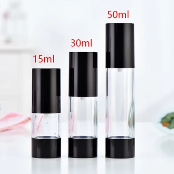 50ml plastikust õhuta pump pudel must pumba kaas kreem/emulsioon/essence/seerumi korduvtäidetavaid kantav kosmeetika pcking