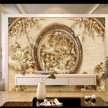 wellyu seina paberid home decor Kohandatud taustpildi 3D woodcarving lotus TV taust seina | kolmemõõtmeline joonis lotus