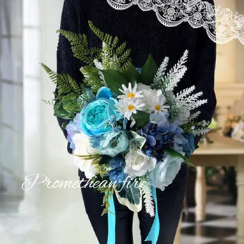 Simulatsioon pruut uus toode holding kimp Tiffany blue mahuga lill pulm teenetemärgi