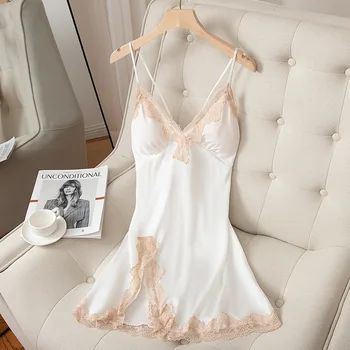 Seksikas Lõhik Nightgowns Satiin Suvel Uus Naiste Nightdress Intiimne Pesu Vabaaja Kodu Riided Lühike Sleepwear Kodu Riided