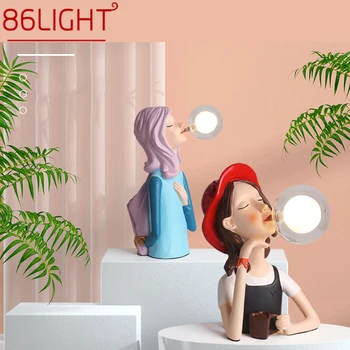 86LIGHT Põhjamaade Tabel Lamp Kaasaegse Loomingulise Vaik Disain Klaasist Uudsus Cartoon Tüdruk Laua LED-Decor Kodus elutoas