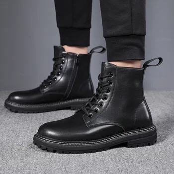 meeste mood mootorratta saapad musta trend originaal nahast kingad streetwear kauboi ankle boot pits-up sügis-talv lühike, botas