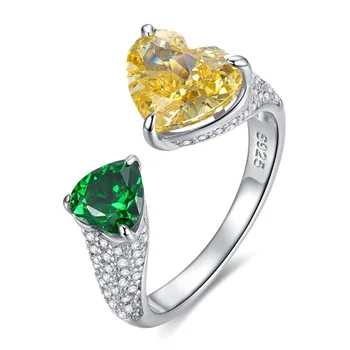 2022 uus-yellow diamond värvi kontrasti roheline südame kuju 8 * 10 jää katkesta kõrge süsiniku teemant sõrmus naiste täielik luksus teemant