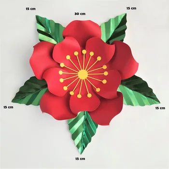 Punane Kunstlikud Lilled, Rohelised Lehed Fleurs Artificielles Taustaks DIY Hiiglane Paber Lilled Pool Decor Jõulud Xmas Deco